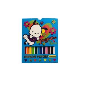 VINTAGE  POCHACCO 12 CRAYON PENCILS SET WITH ERASER AND SHARPENER LIKE NEW